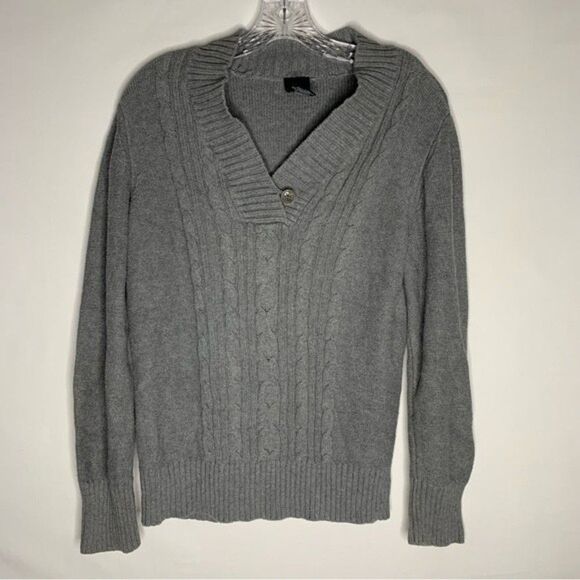 Faded Glory Gray Cable Knit Long Sleeve Cotton Button Closure Pullover Sweater L - Picture 2 of 6